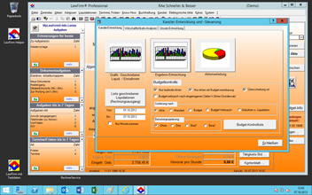 Windows Server 2012 R2 Kanzleisoftware Labortests - LawFirm Professional - Fenster "Kanzlei-Entwicklung" (Wirtschaftlichkeitsanalysen, Umsatz-Statistiken) mit neuer Auswahlvorschau-Anzeige in der Windows Taskleiste, auerdem individuelle Einstellung 3D-Farbverlauf