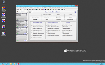 Windows Server 2012 Anwaltssoftware Labortests - LawFirm Professional - Men-Hauptbersicht (Standard-Fenstergre ohne LawFirm Zoom, 1000 x 600) mit MyLawFirm Infoleiste (Workflow, Teamwork, Aufgabenverwaltung)